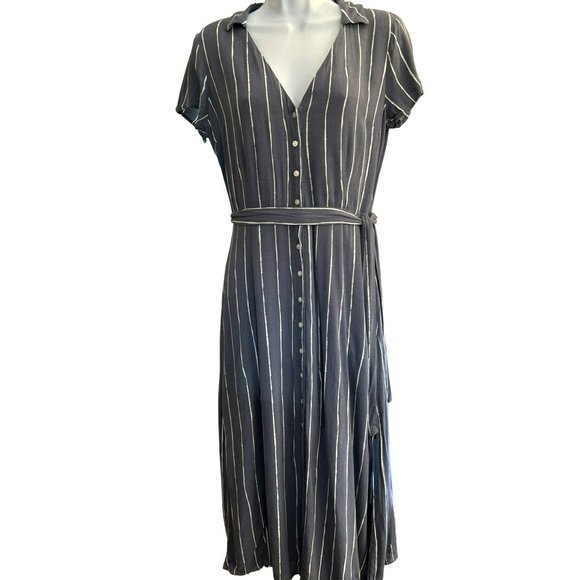 Abercrombie & Fitch Women's Blue Striped V Neck Midi Dress Size XS Y2K Style - Picture 1 of 6